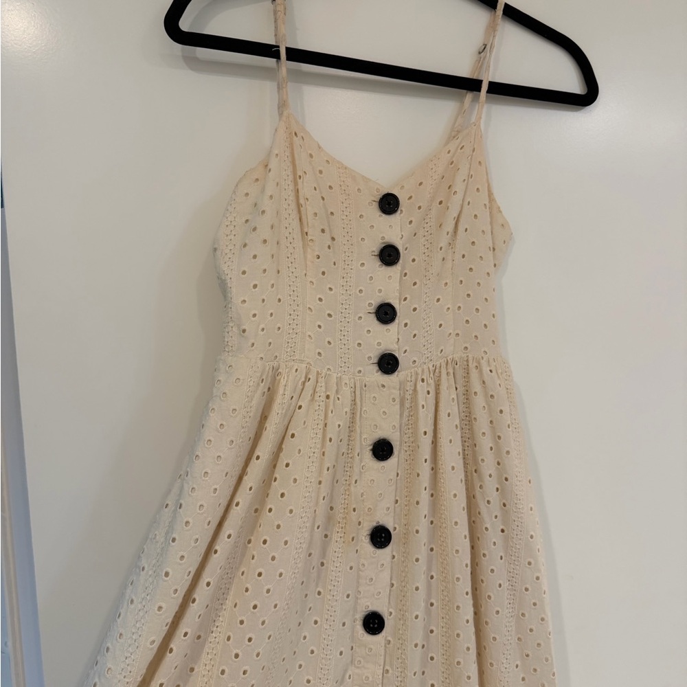Urban Outfitters Cream Eyelet Midi Dress with Black Buttons - Picture 3 of 5